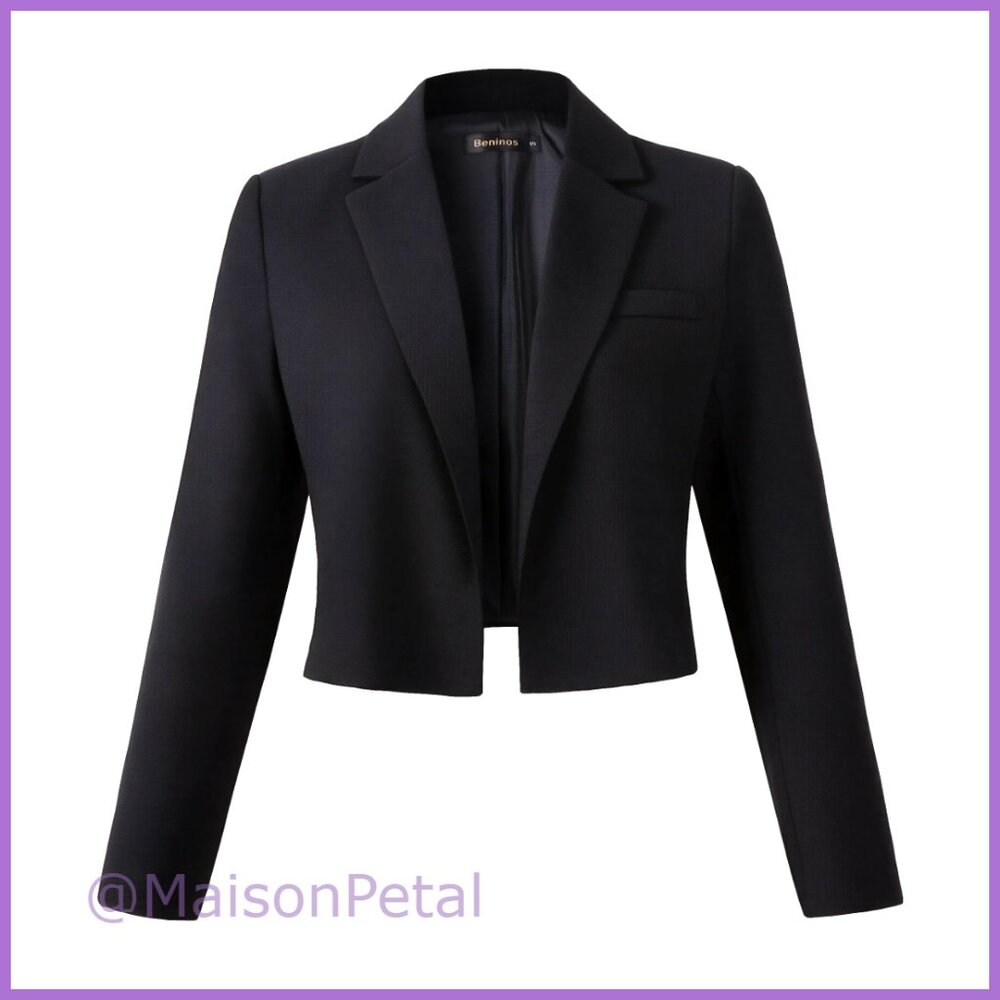 Polyester Blend Cropped Blazer Jacket Open Front … - image 1